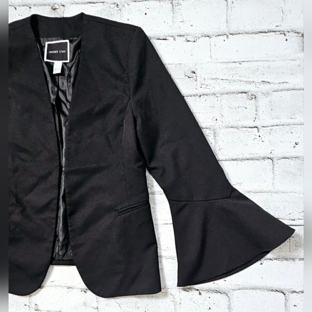 Another Story Black Open Front Bell Sleeve Blazer Medium Business Casual - Picture 5 of 9